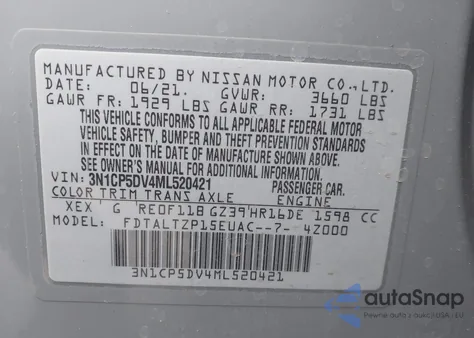 2021 Nissan Kicks Sr Xtronic Cvt из США, поврежденный, VIN 3N1CP5DV4ML520421